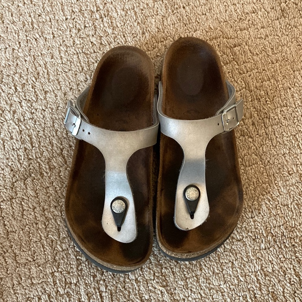 Silver birko-flor Birkenstocks size 34